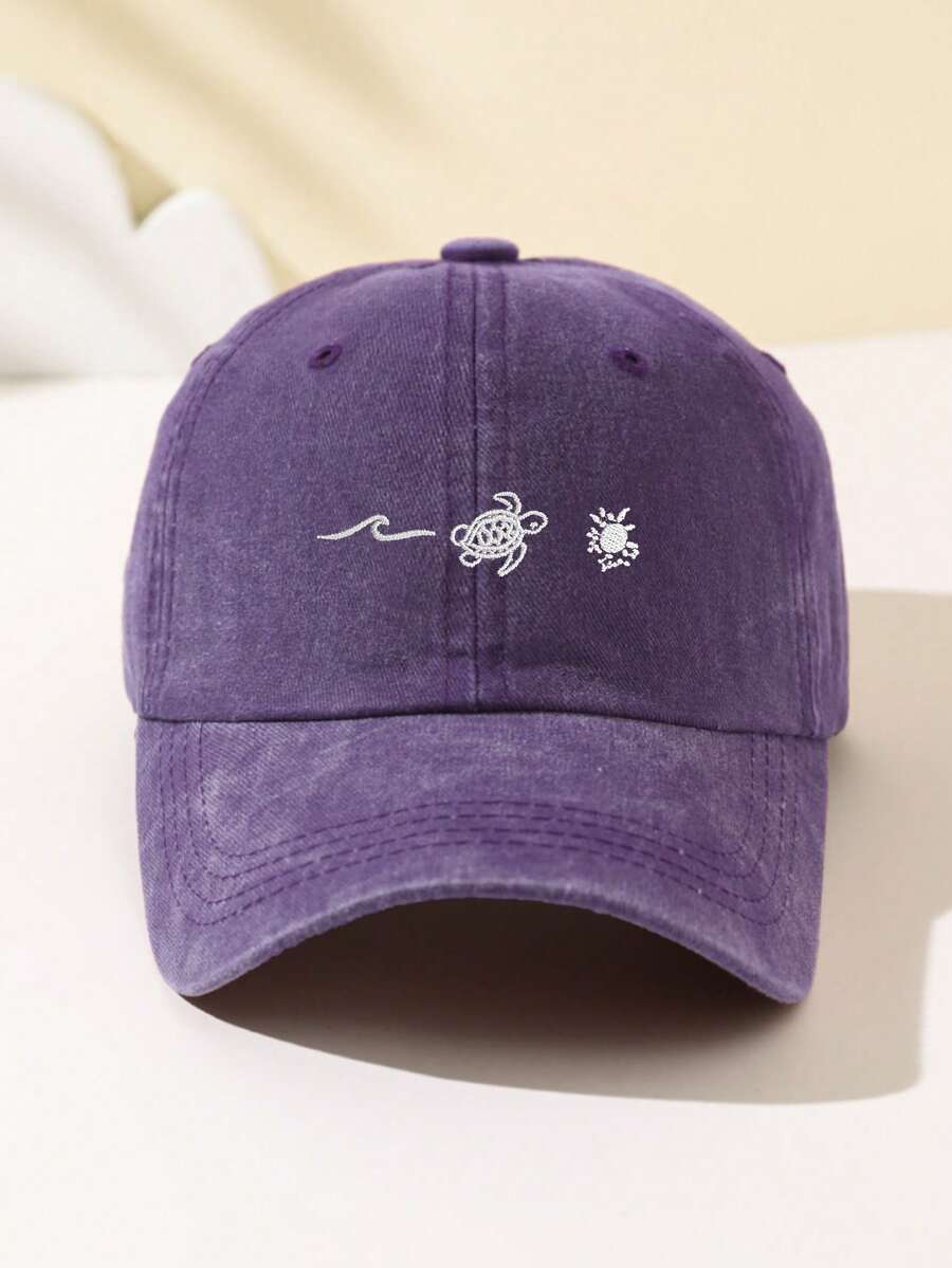 1 Stück Damen Baseballkappe aus weichem Material mit besticktem Meereswellen- und Meeresschildkrötenmuster, atmungsaktiv und modisch, verstellbarer Schirm, geeignet für Alltag, Party, Urlaub, Outdoor-Sport, Trucker Hut