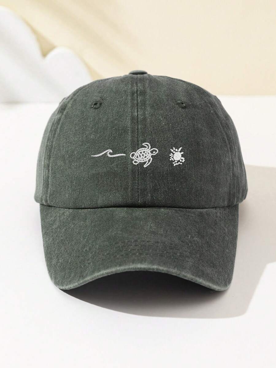 1 Stück Damen Baseballkappe aus weichem Material mit besticktem Meereswellen- und Meeresschildkrötenmuster, atmungsaktiv und modisch, verstellbarer Schirm, geeignet für Alltag, Party, Urlaub, Outdoor-Sport, Trucker Hut