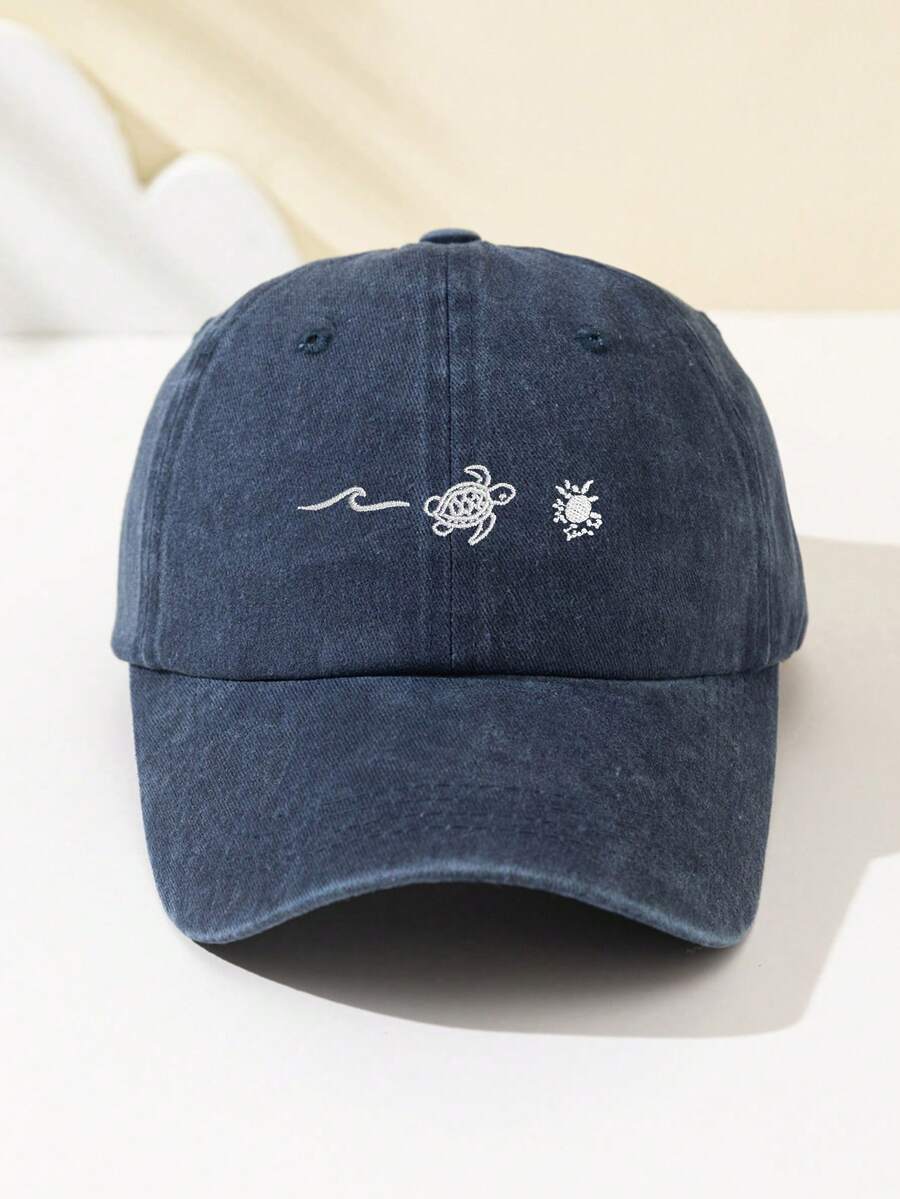 1 Stück Damen Baseballkappe aus weichem Material mit besticktem Meereswellen- und Meeresschildkrötenmuster, atmungsaktiv und modisch, verstellbarer Schirm, geeignet für Alltag, Party, Urlaub, Outdoor-Sport, Trucker Hut