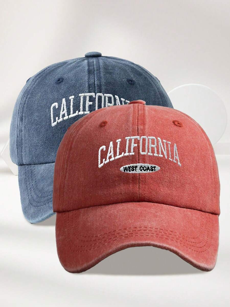 MAKEFGE 1 Stück Unisex Lässig Mode CALIFORNIA bestickte, verwaschene UV-Schutz verstellbare weiche Baseballkappe für den Outdoor-Gebrauch, passend für tägliches Outfit und Halloween