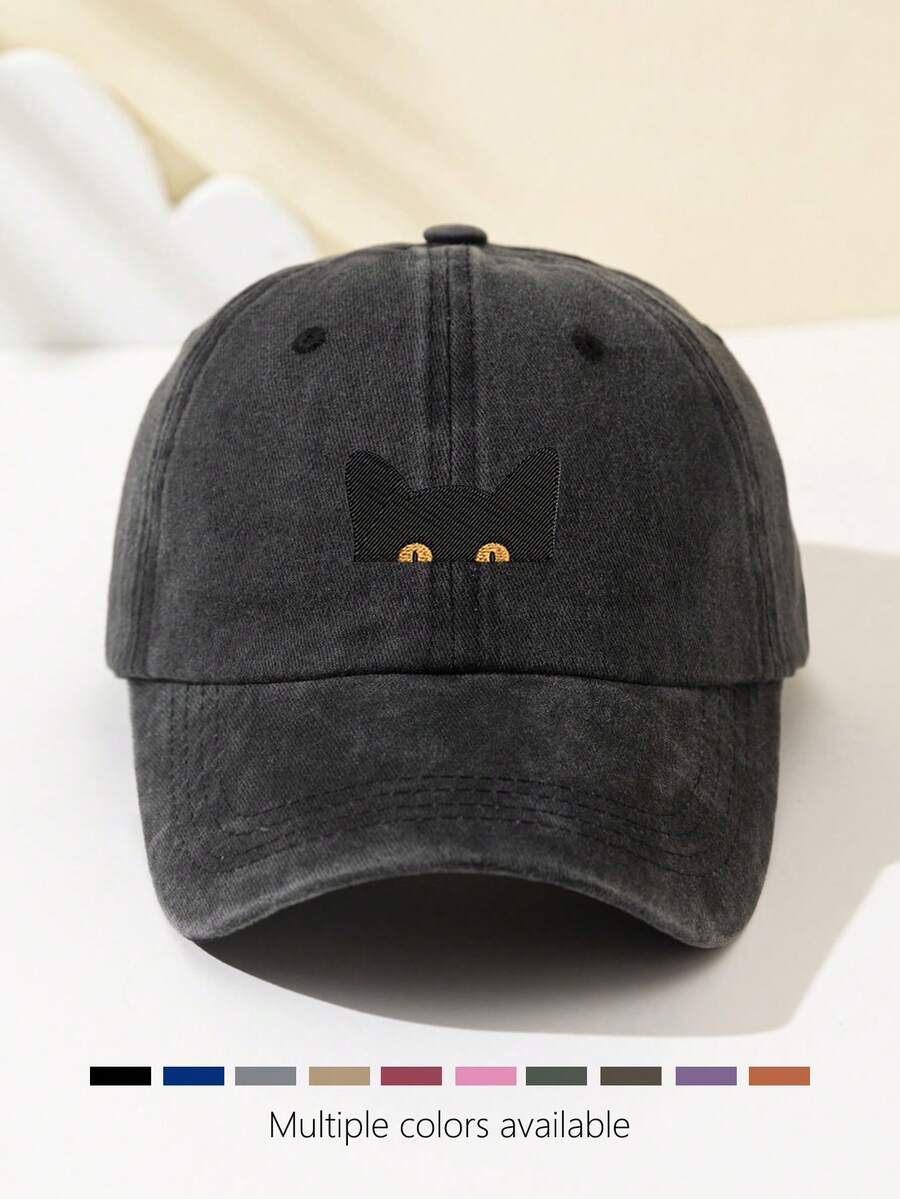 1 Stück Damen-Baseballkappe mit Halbmond- und Katzen-Print, weiches Oberteil, süßes Tiermuster, verstellbare Kappenkrempe für Outdoor, Sport, Camping, Urlaub, Weihnachtsgeschenk