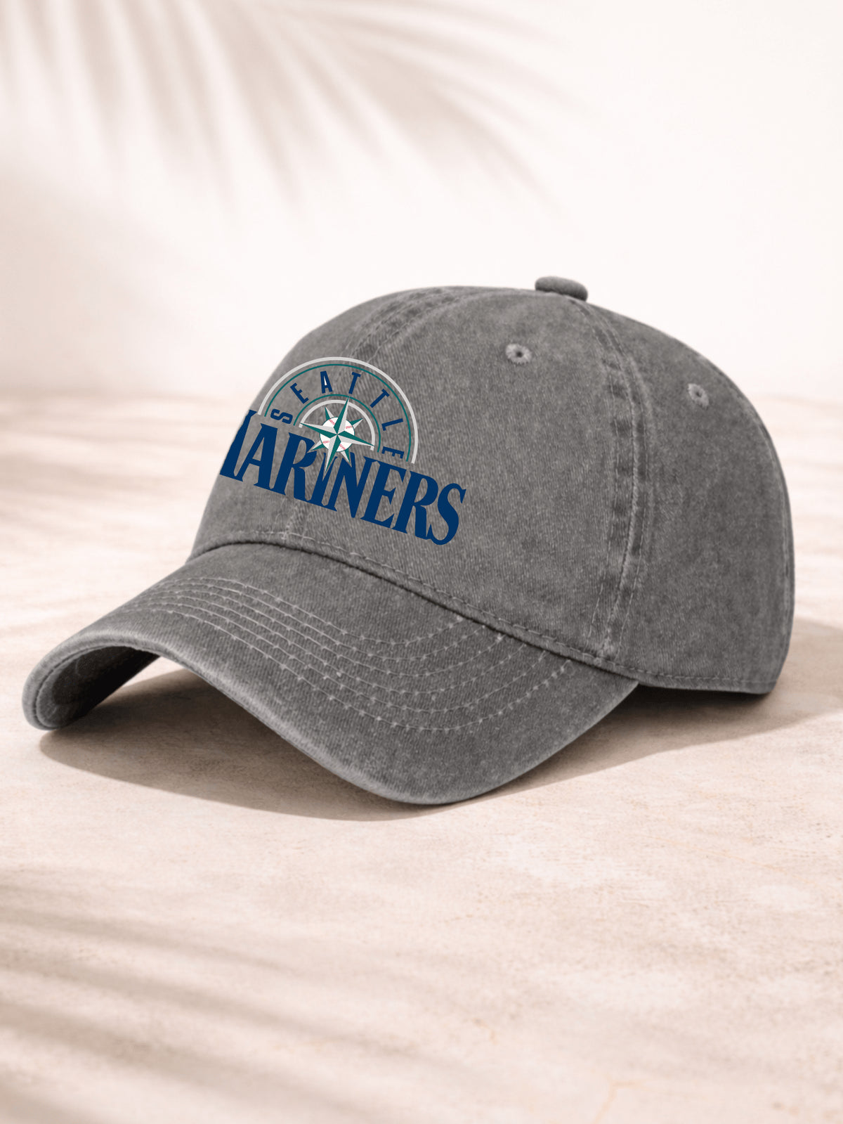 Washed Denim Baseball Cap For Men And Women Fashionable Sporty Adjustable Hat With Team Logo Design Seattle Mariners Embroidered Logo On Front Classic Baseball Style With Distressed Washed Finish Perfect For Casual Outings Outdoor Activities And Sports Ev