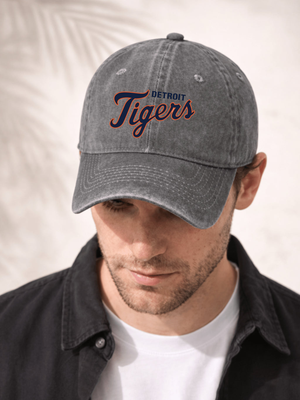 Washed Denim Baseball Cap Unisex Adjustable Hat For Men And Women Casual Sporty Style Detroit Tigers Logo Embroidered Design Classic Team Spirit Print Perfect For Outdoor Activities Daily Wear And Sports Events Lightweight Comfortable Fit With Distressed