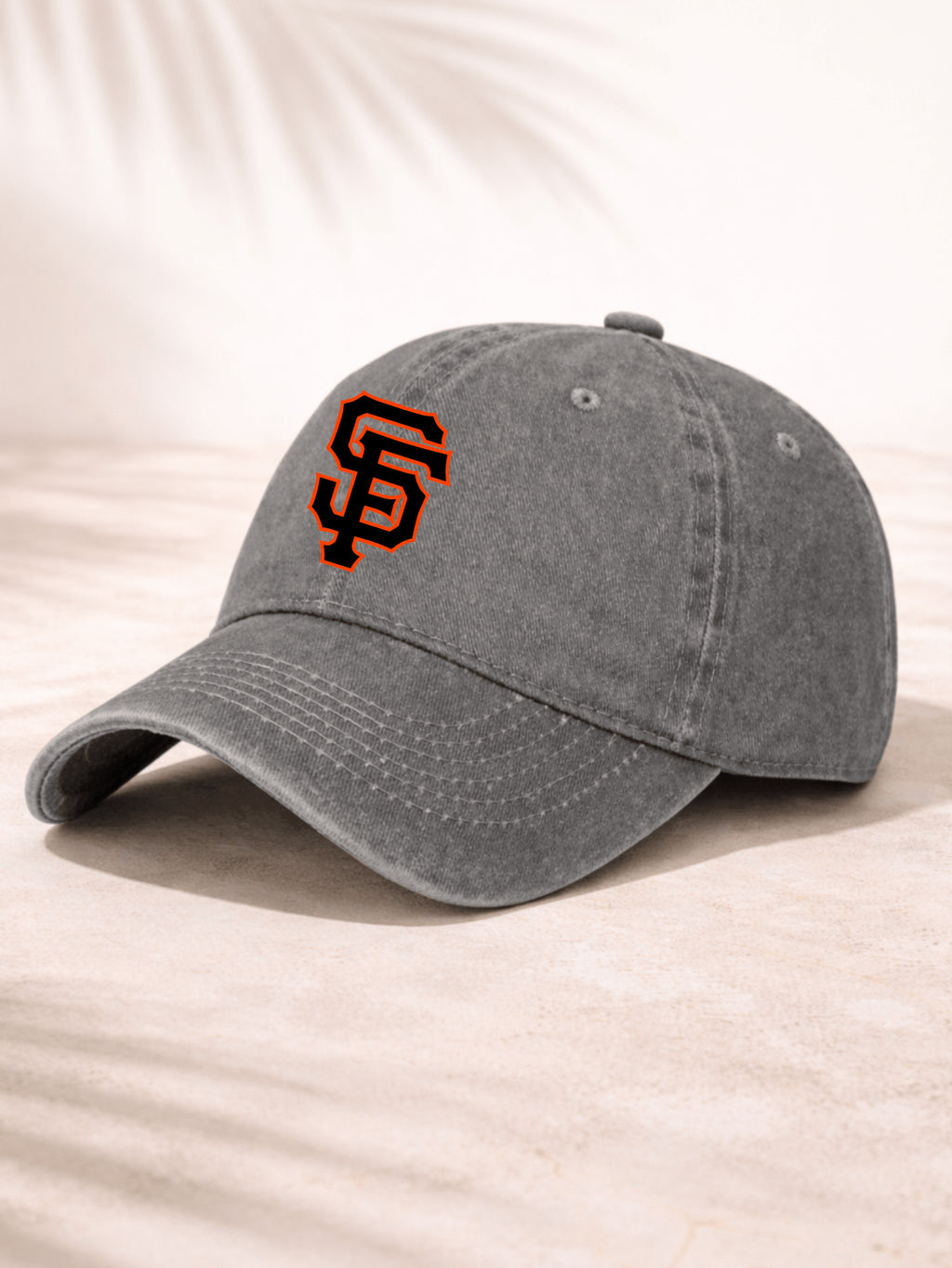 Washed Denim Baseball Cap Unisex Adjustable Hat For Men And Women Fashionable Casual Sporty Look Front Embroidered With Bold Black And Orange Sf Monogram Logo Design Perfect For Outdoor Activities Daily Wear Travel And Leisure Comfortable Fit With Breatha