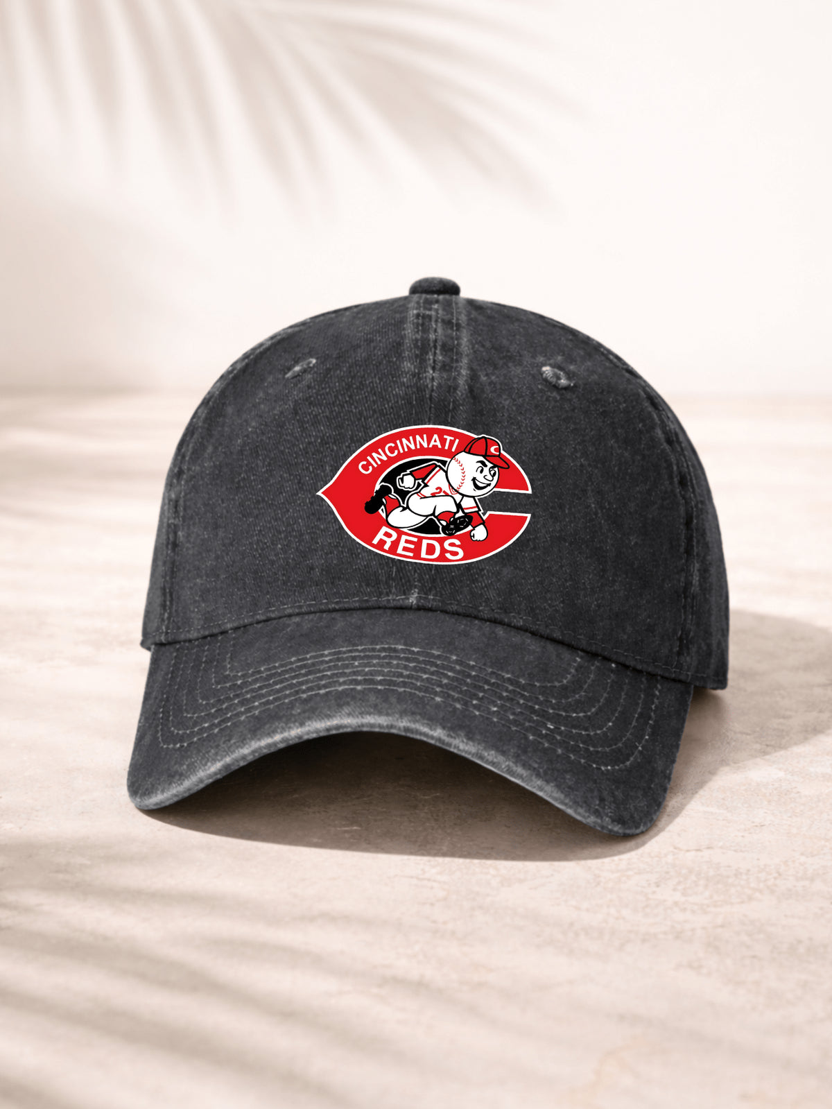Washed Denim Baseball Cap Unisex Casual Sporty Adjustable Hat For Men And Women Cincinnati Reds Logo Embroidered Design Classic Team Spirit Graphic Print Perfect For Everyday Wear Outdoor Activities Sports Events And Leisure Time Lightweight Comfortable F