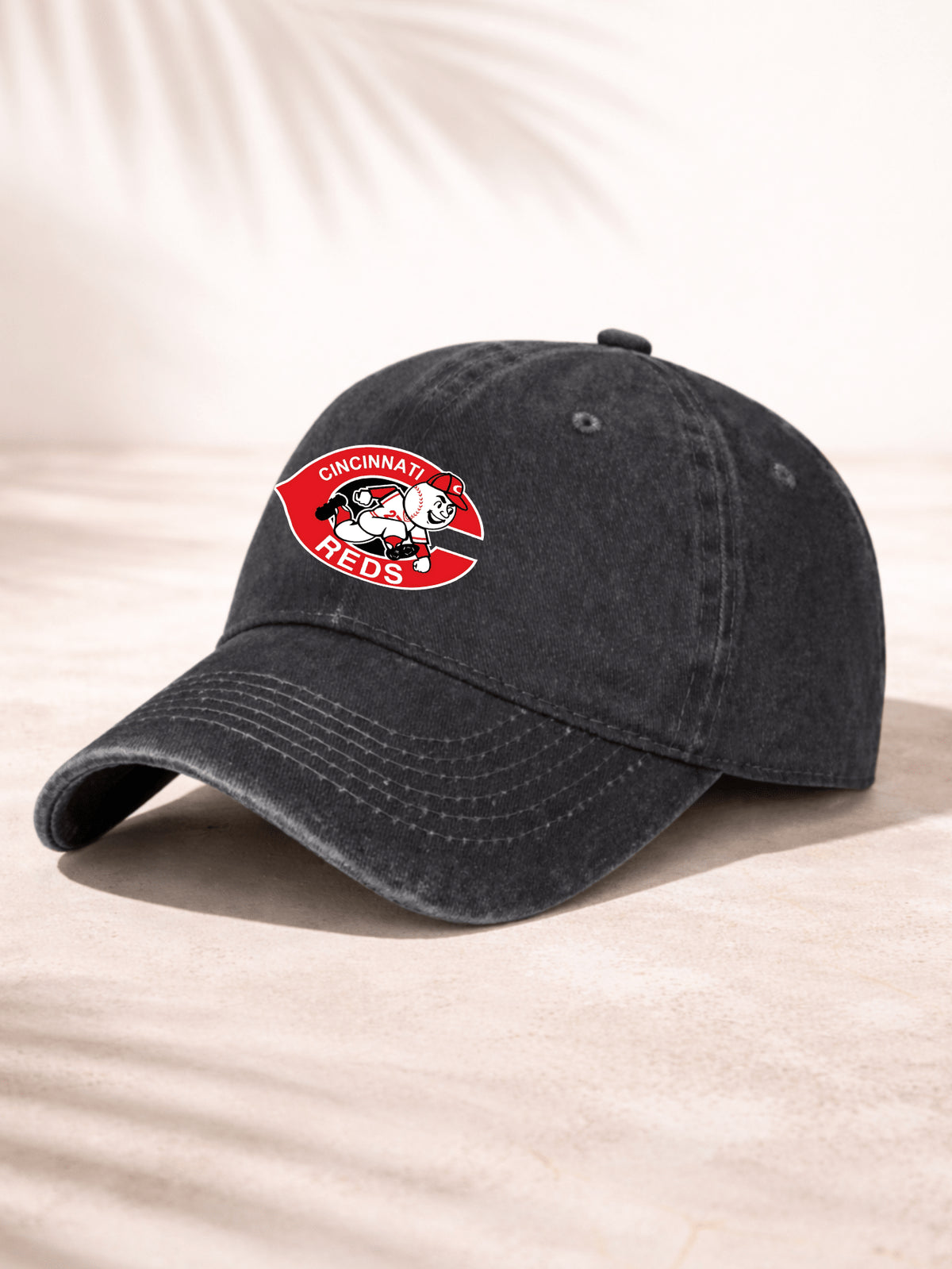 Washed Denim Baseball Cap Unisex Casual Sporty Adjustable Hat For Men And Women Cincinnati Reds Logo Embroidered Design Classic Team Spirit Graphic Print Perfect For Everyday Wear Outdoor Activities Sports Events And Leisure Time Lightweight Comfortable F