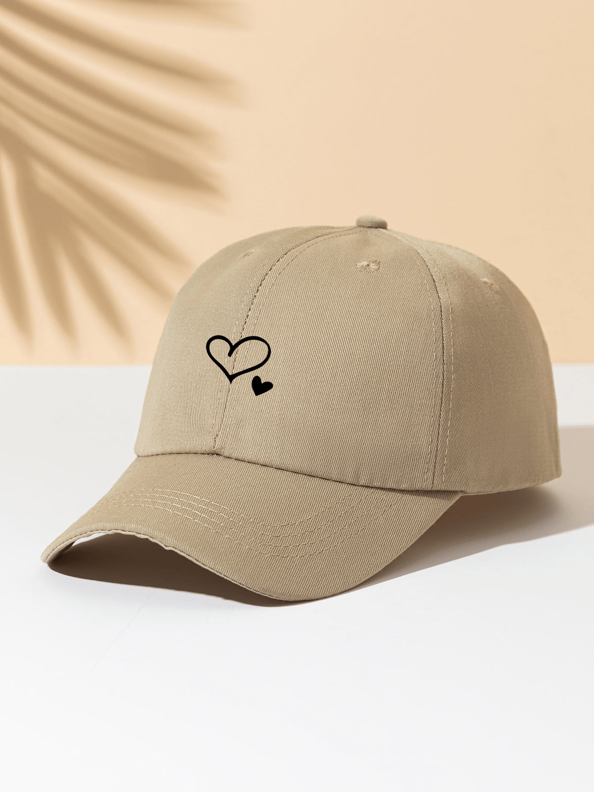 1 Stück khakifarbene Baseballkappe mit doppeltem Herz Stickerei, Unisex Sonnenhut Outdoor Essentiell Halloween