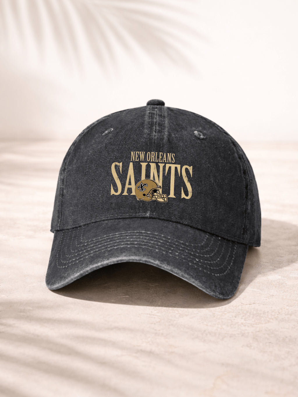 Washed Denim Baseball Cap For Men And Women Casual Sporty Style Adjustable Fit New Orleans Saints Team Logo With Helmet Design Gold Embroidery On Dark Blue Fabric Perfect For Everyday Wear Outdoor Activities Sports Events And Travel Comfortable Breathable