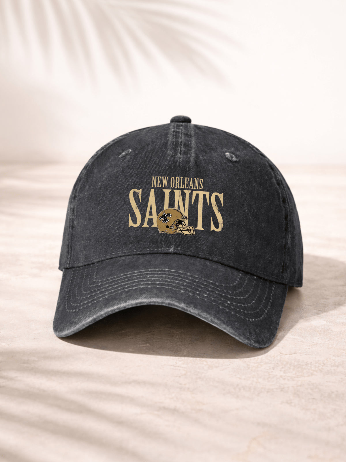 Washed Denim Baseball Cap For Men And Women Casual Sporty Style Adjustable Fit New Orleans Saints Team Logo With Helmet Design Gold Embroidery On Dark Blue Fabric Perfect For Everyday Wear Outdoor Activities Sports Events And Travel Comfortable Breathable