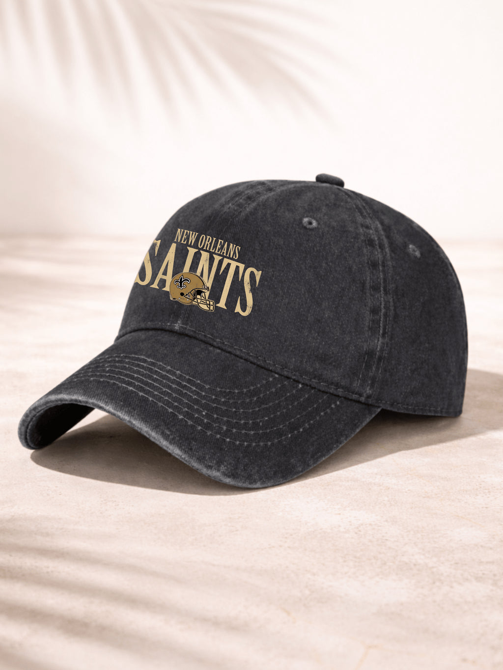 Washed Denim Baseball Cap For Men And Women Casual Sporty Style Adjustable Fit New Orleans Saints Team Logo With Helmet Design Gold Embroidery On Dark Blue Fabric Perfect For Everyday Wear Outdoor Activities Sports Events And Travel Comfortable Breathable
