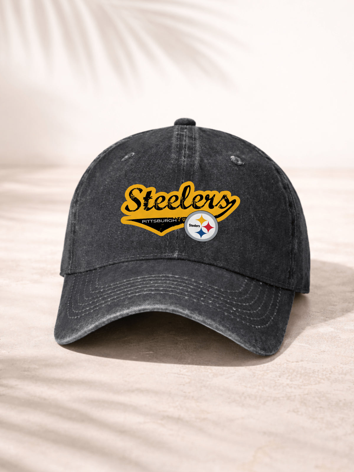 Washed Denim Baseball Cap For Men Women Fashionable Streetwear Accessory Pittsburgh Steelers Logo Embroidered Design With Team Name And Iconic Emblem Perfect For Casual Outings Sports Events And Everyday Wear Adjustable Fit For Comfort And Style