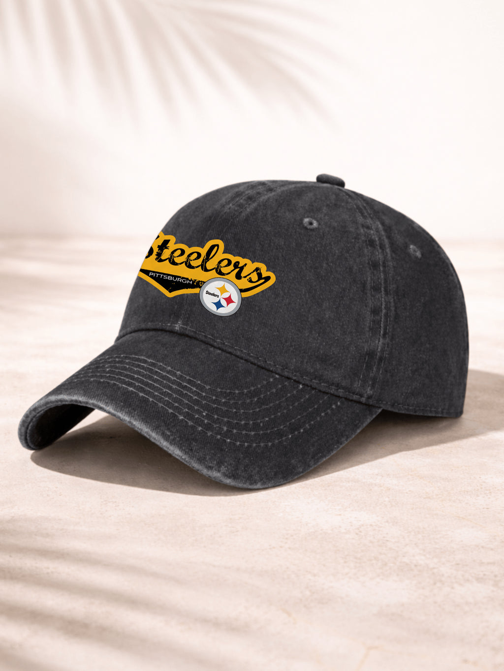 Washed Denim Baseball Cap For Men Women Fashionable Streetwear Accessory Pittsburgh Steelers Logo Embroidered Design With Team Name And Iconic Emblem Perfect For Casual Outings Sports Events And Everyday Wear Adjustable Fit For Comfort And Style