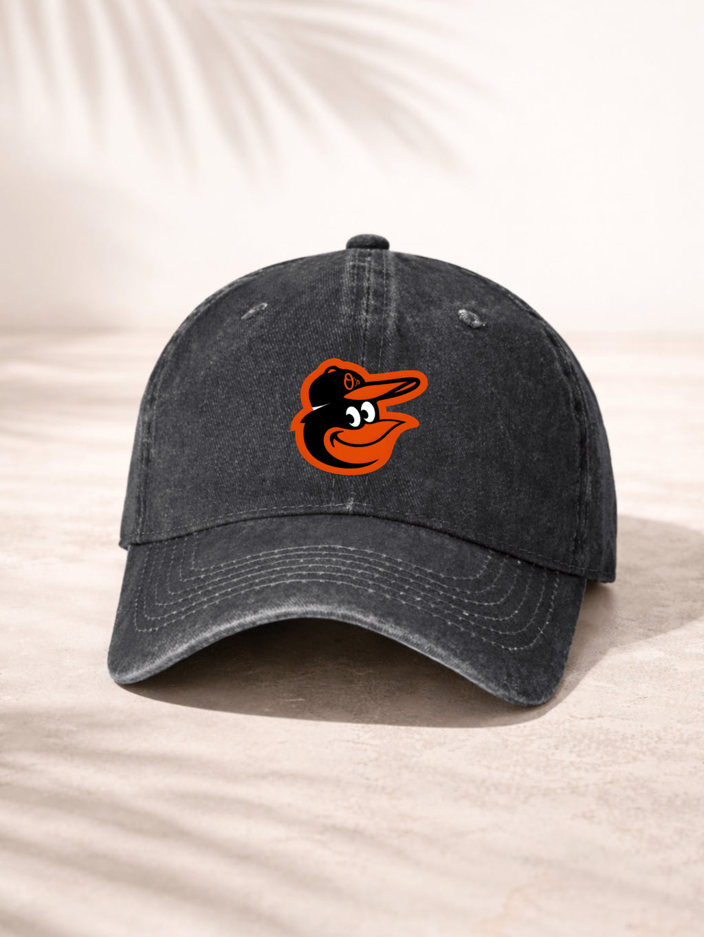 Washed Denim Baseball Cap For Men Women Fashion Streetwear Casual Hat With Team Logo Print Baltimore Orioles Bird Emblem Design Vibrant Orange And Black Color Scheme Classic Sport Style Perfect For Outdoor Activities Sports Events Daily Wear Adjustable Fi