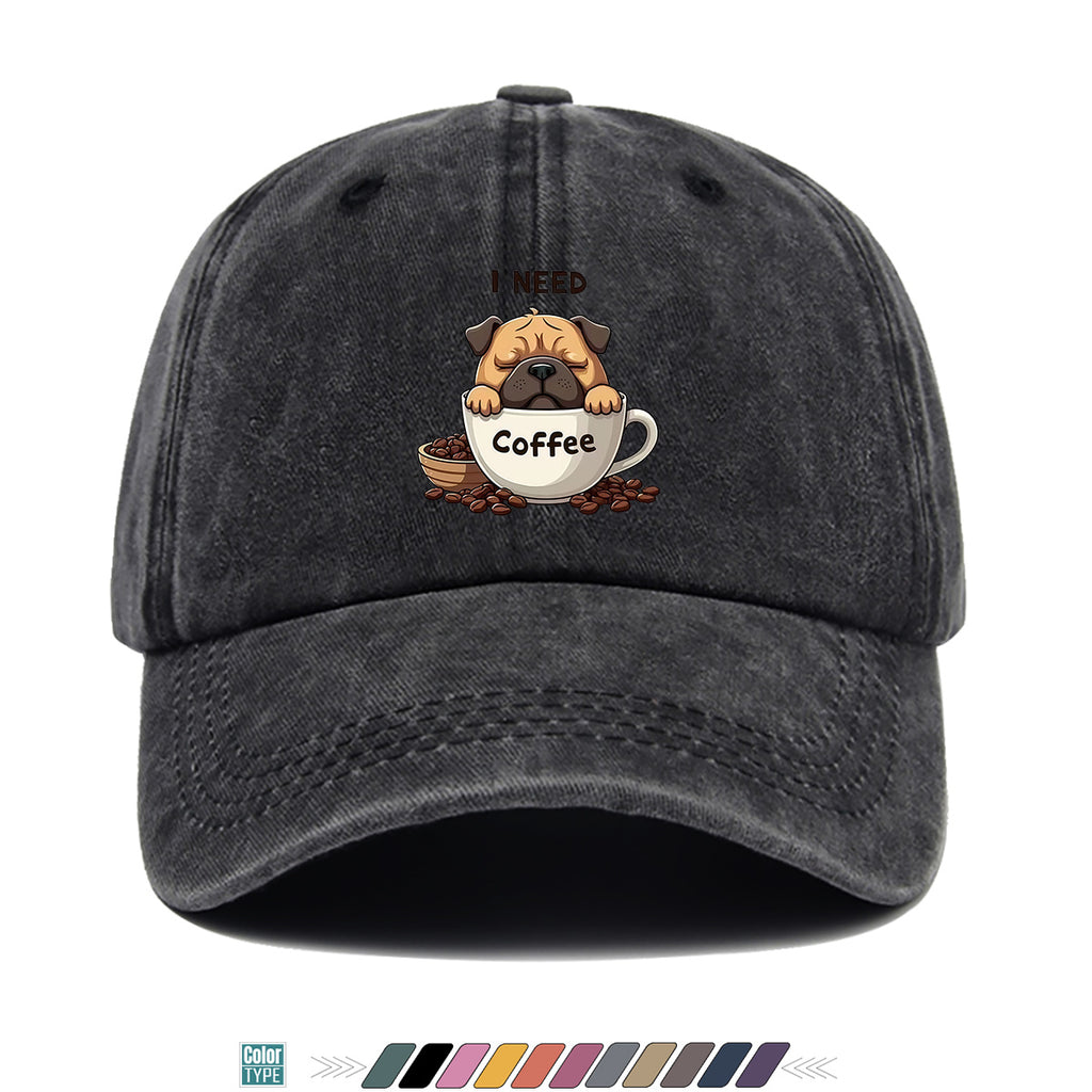 1pc 1pcs Pug "I Need Coffee" Trucker Hat - Adjustable Unisex Baseball Cap with Pug Dog Print & Coffee Cup, Breathable Sun Hat Suitable for Coffee Lovers, Outdoor, Hiking, Gifts for Men & Women, for Working People, Birthday Present