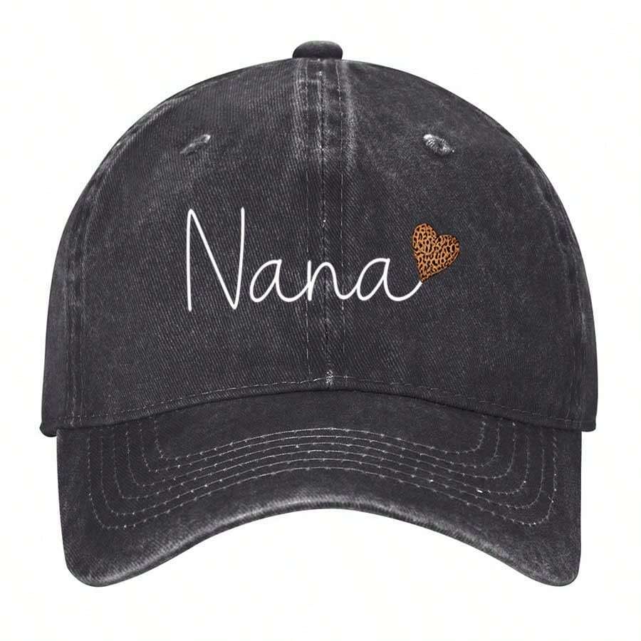 Neon 'Nana' Sign With Leopard Heart On Gray Background Vintage Washed Baseball Cap