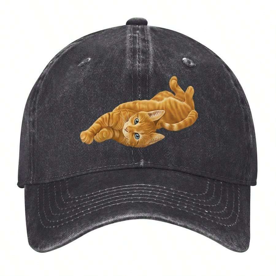 Orange Tabby Cat Floating In A Golden Gradient Background Vintage Washed Baseball Cap