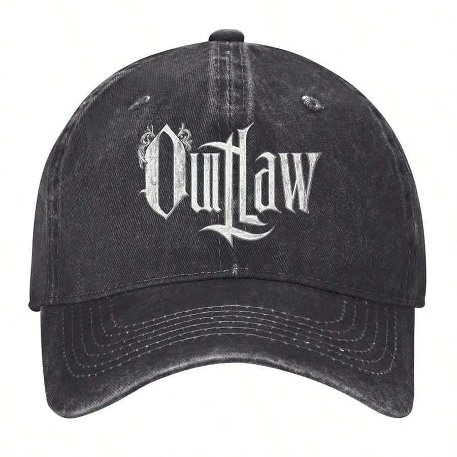 Vintage Gothic Style Text 'Outlaw' On Gradient Background Vintage Washed Baseball Cap