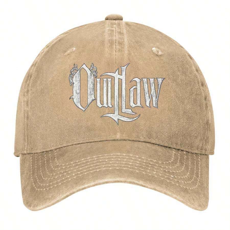 Vintage Gothic Style Text 'Outlaw' On Gradient Background Vintage Washed Baseball Cap