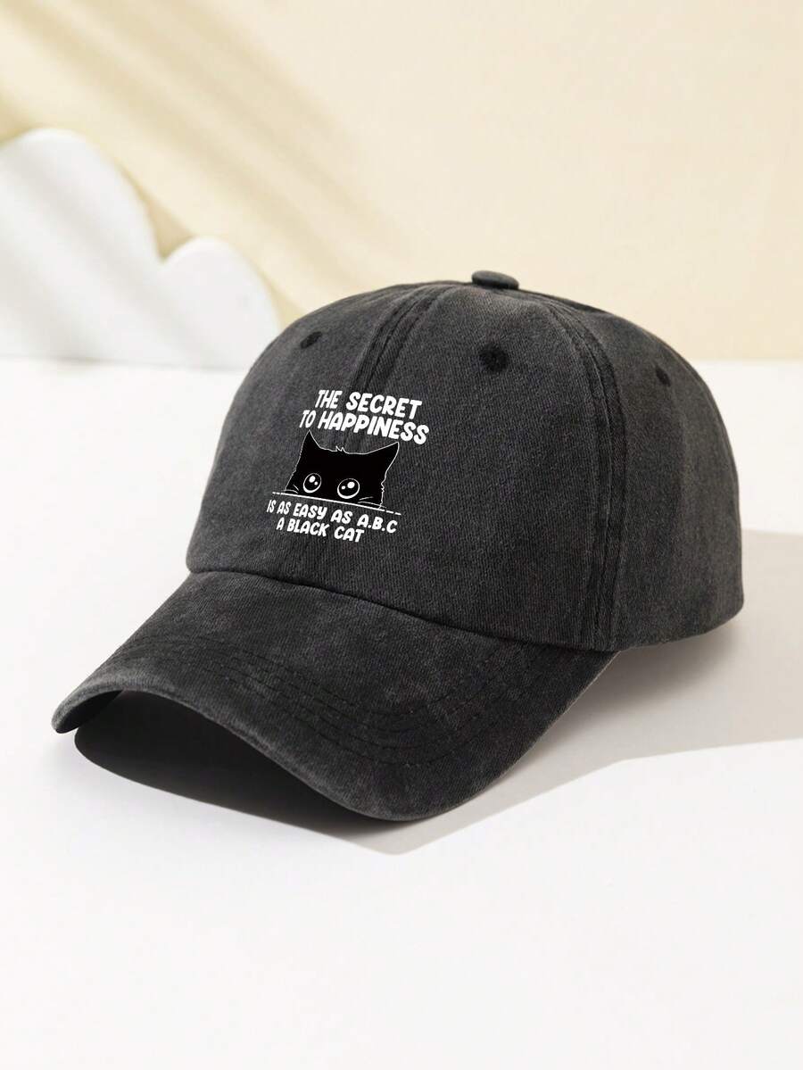 1 Stück Damen-Baseballkappe mit Halbmond- und Katzen-Print, weiches Oberteil, süßes Tiermuster, verstellbare Kappenkrempe für Outdoor, Sport, Camping, Urlaub, Weihnachtsgeschenk