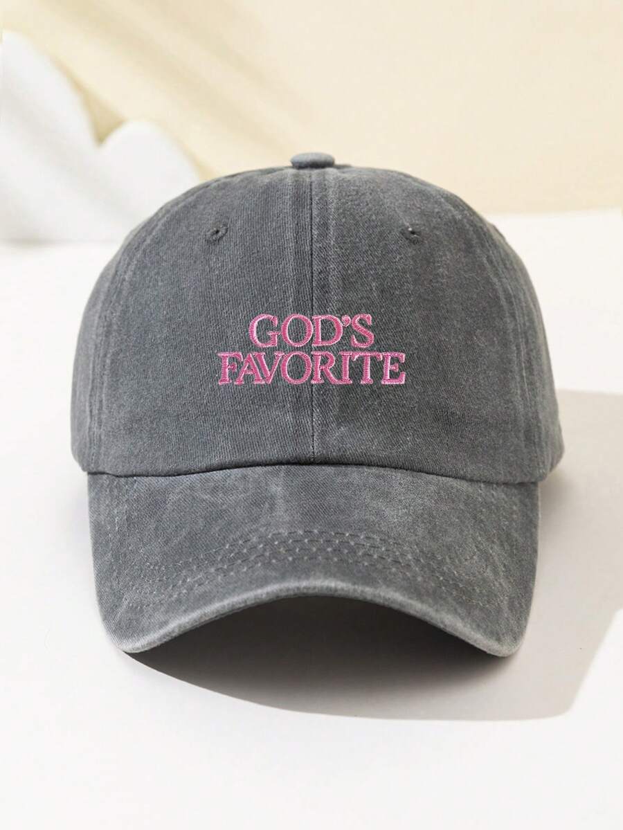 1 Stück Damen "Gottes Liebling" bestickte weiche Baseball Kappe, schmeichelhaft, verstellbare Größe, lässiger Stil, modisch für tägliche Fahrten, Strand, Outdoor-Sport, Wandern, Sommer, Hut