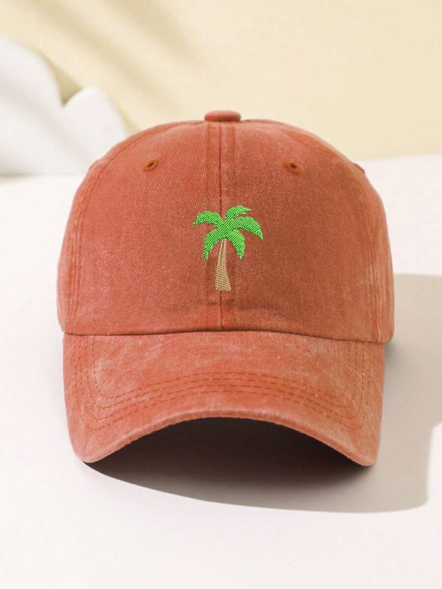 1 Stück Damen Baseballkappe mit Kokospalmen Stickerei, gesichtsformend, verstellbare Größe, locker sitzend, modisch & vielseitig für tägliche Fahrten, Strand, Outdoor-Sport, Wandern, Sommer, Hut