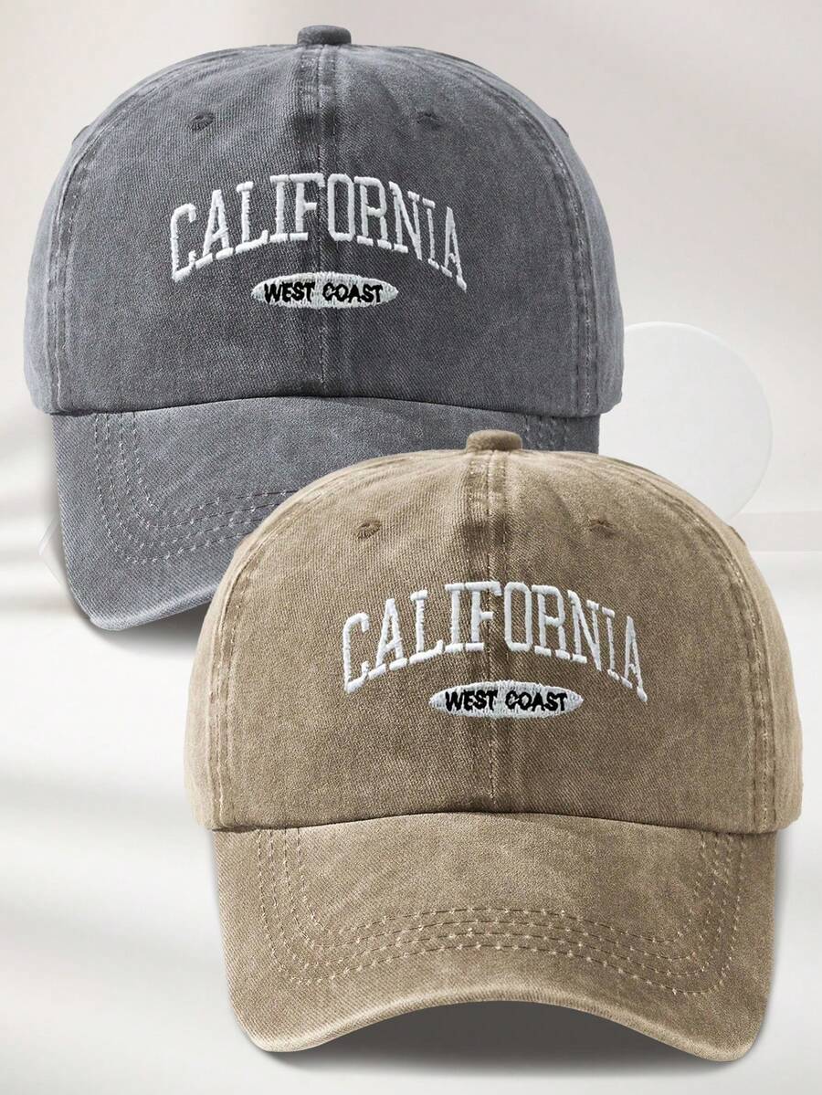 MAKEFGE 1 Stück Unisex Lässig Mode CALIFORNIA bestickte, verwaschene UV-Schutz verstellbare weiche Baseballkappe für den Outdoor-Gebrauch, passend für tägliches Outfit und Halloween