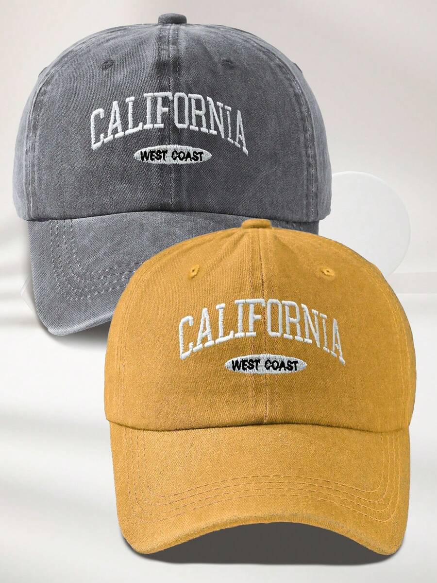 MAKEFGE 1 Stück Unisex Lässig Mode CALIFORNIA bestickte, verwaschene UV-Schutz verstellbare weiche Baseballkappe für den Outdoor-Gebrauch, passend für tägliches Outfit und Halloween