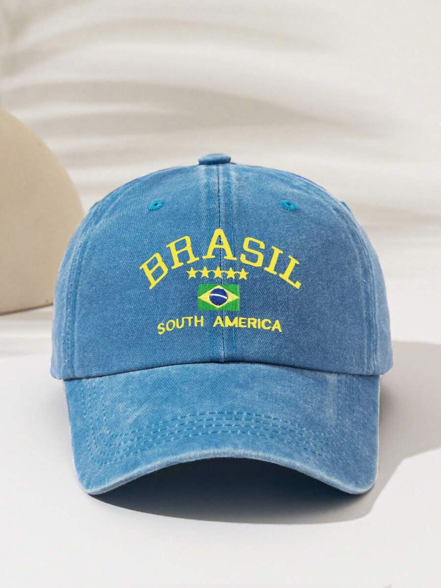 1 Stück vintage gewaschene Brasilien Sternen Muster Sommer UV-Schutz Baseballkappe, retro Hipster Hip-Hop gebogener Schirm Hut, verstellbare Unisex Sonnenschirmmütze