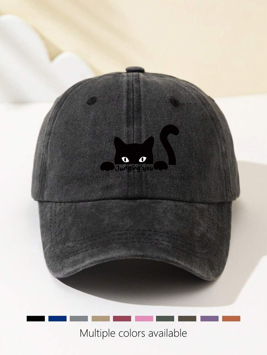 1 Stück Damen Baseball Kappe mit Katzen-Motiv, modischer, atmungsaktiver und vielseitiger Sonnenhut mit verstellbarem Umfang, süßes Tiermuster, geeignet für tägliche Fahrten, Studium, Arbeit, Treffen, Outdoor-Sport, Camping, Urlaub, Paar-Geschenk