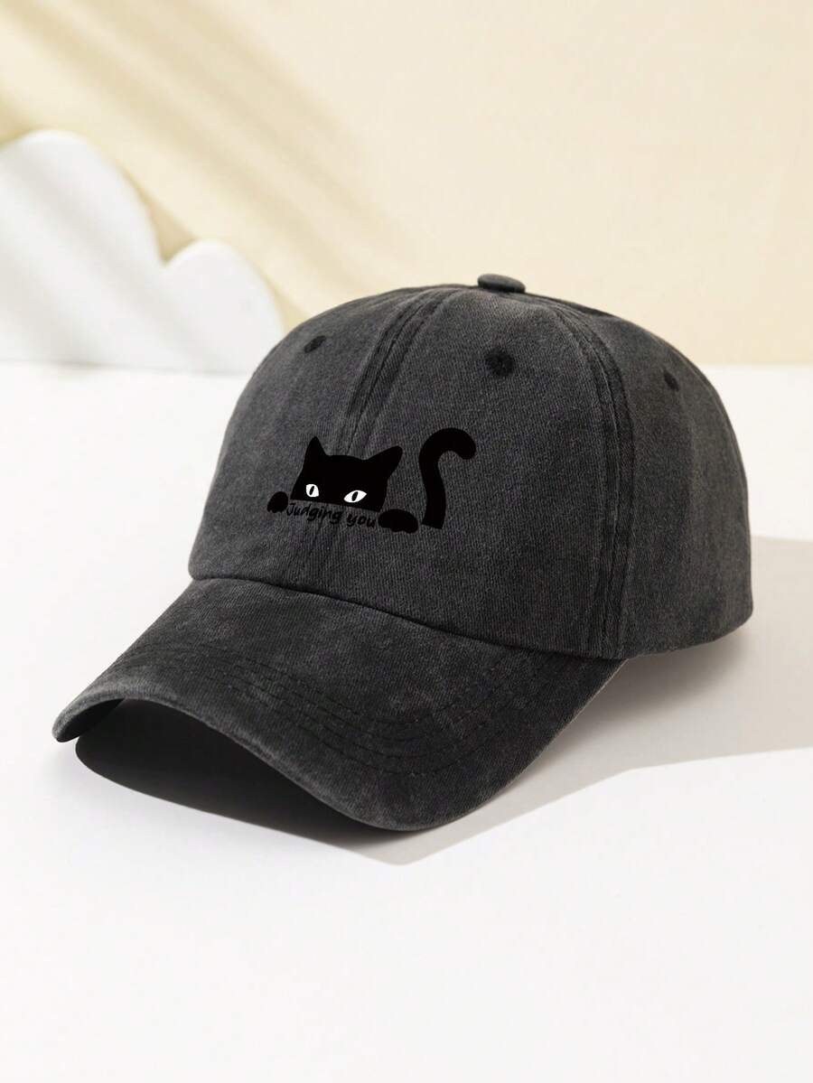 1 Stück Damen Baseball Kappe mit Katzen-Motiv, modischer, atmungsaktiver und vielseitiger Sonnenhut mit verstellbarem Umfang, süßes Tiermuster, geeignet für tägliche Fahrten, Studium, Arbeit, Treffen, Outdoor-Sport, Camping, Urlaub, Paar-Geschenk