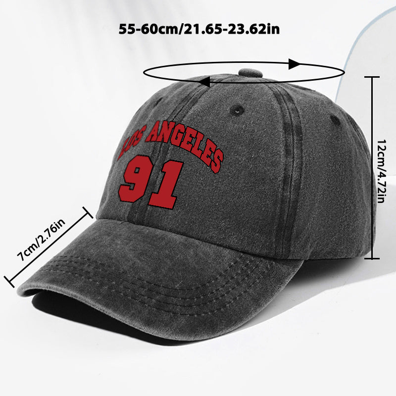Unisex LOS ANGELES 91 Letter Print Washed Vintage Baseball Cap, Fashionable Sun Outdoor Hat for Men and Women, Adjustable Fit Trucker Hat Suitable for All Seasons and Daily Wear