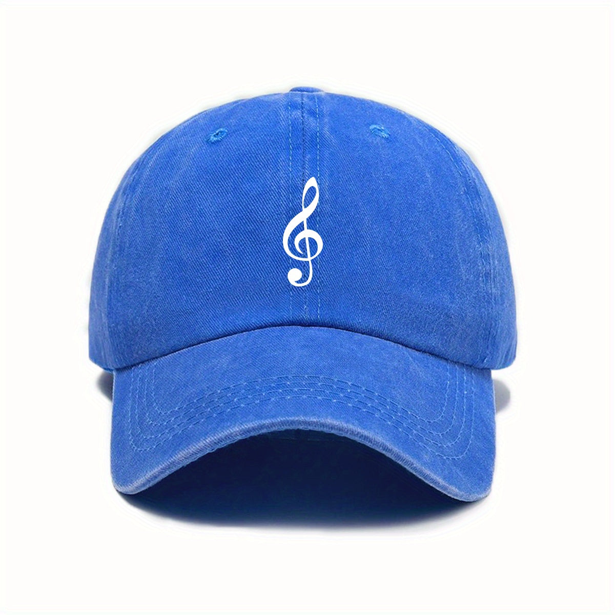 Unisex Adjustable Baseball Cap with Treble Clef Print, Urban Retro Washed Design, Available in 5 Colors (Black/Dark Gray/Purple/Mustard Green/Midnight Blue), Outdoor Casual Hat, Street Fashion, Breathable Fabric, Vintage Style