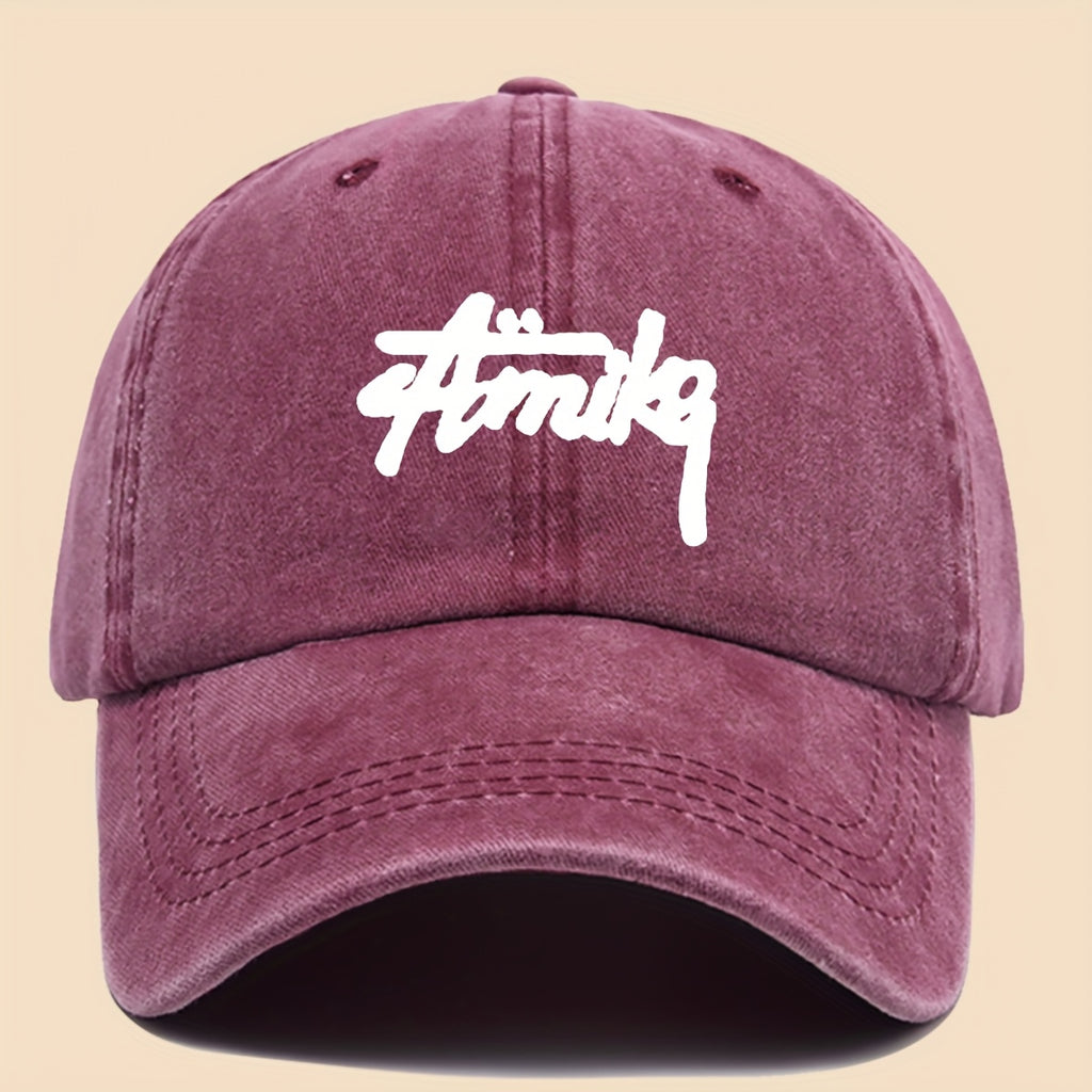1pc AMIKE Printed Urban Cool Baseball Cap - Unisex Adjustable Washed Skate Cap for Outdoor Adventures, Breathable Fashion Unisex Design, Perfect for Hiking, Fishing, Dating - Ideal Gift for Teens, Couples, and Families for Birthdays/Holidays