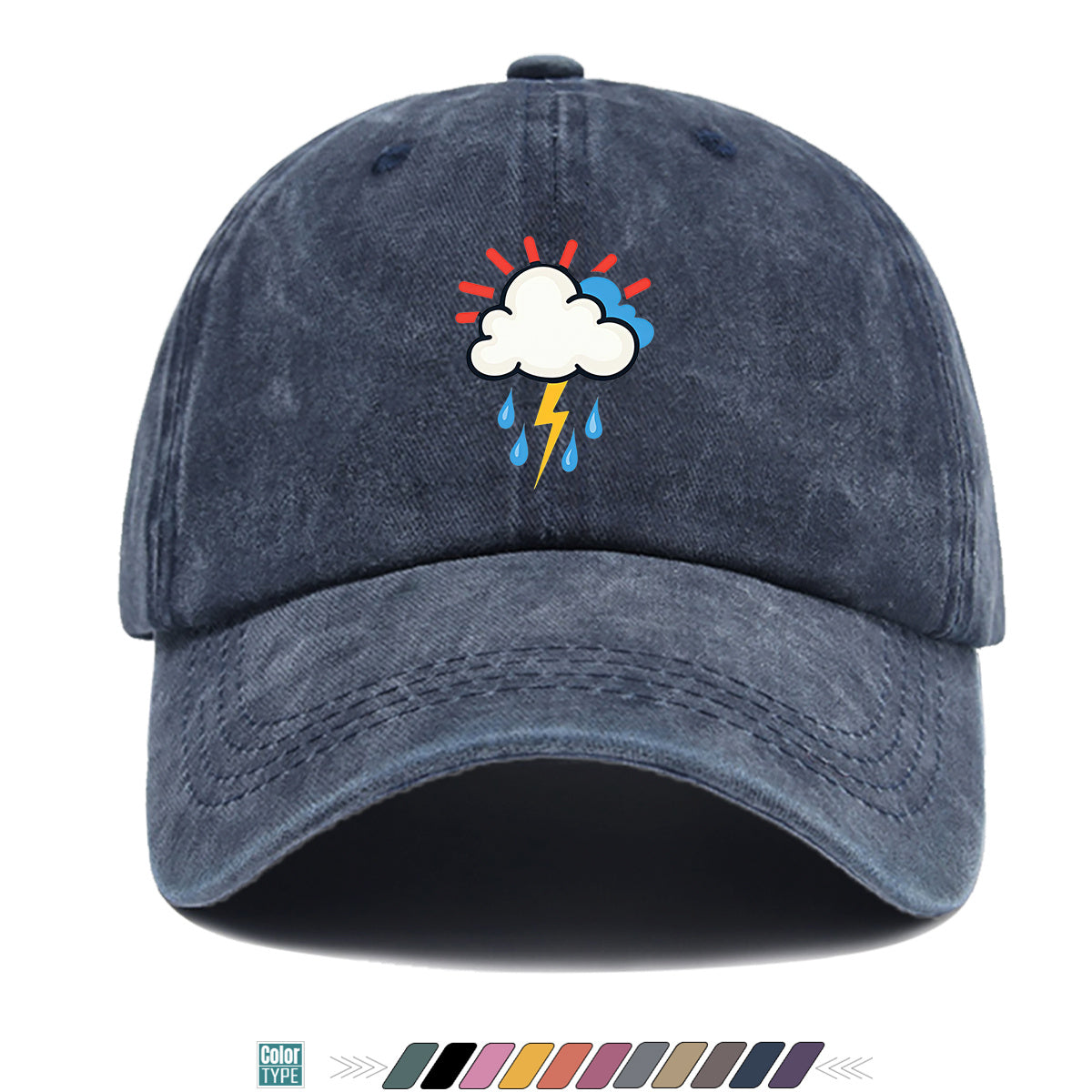 1pc 1pcs Unisex Adjustable Baseball Cap with Cloud Lightning Raindrop Print, Outdoor Sports Hat, Suitable for Daily Wear, Camping, Music Festivals, Cycling, Travel -  Gift for Men & Women, Birthday Present