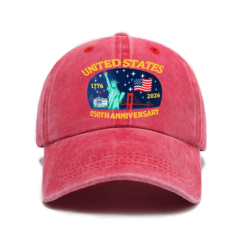 New Fashionable Versatile USA 250th Print Washed Distressed Soft Top Sun Visor Baseball Cap, Unisex