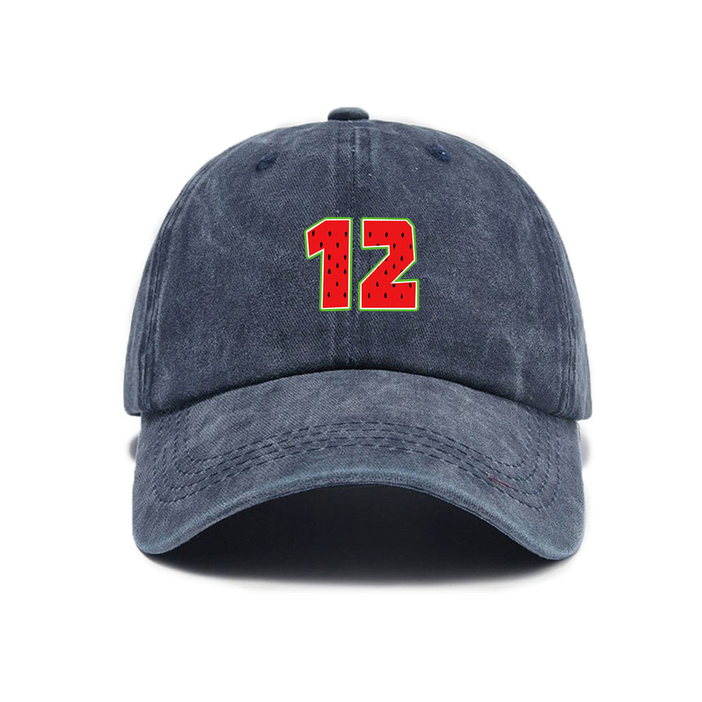 1 Washed Distressed Printed Baseball Cap for Adults, Simple Number 12 Print, Washed Distressed Soft Top Sun Baseball Cap, Unisex Versatile Baseball Cap