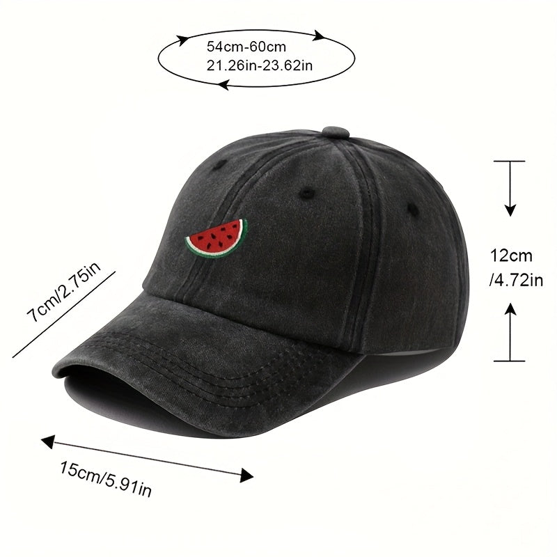 An Embroidered Baseball Cap with Curved Brim, Hip-hop Style, Fruit Embroidery, Vintage Washed, Unisex Outdoor Travel and Hiking Cap, Fishing Hat