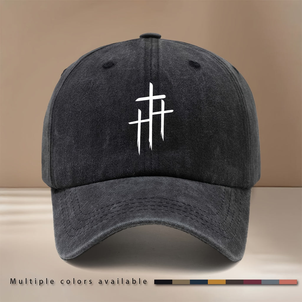 Three Cross Pattern Baseball Cap, Unisex Hip-Hop Style Casual Hat for Parties, Gatherings, and Camping. Comfortable and Lightweight Curved Brim Hat with Versatile Duckbill Design. Simple Outdoor Sports Cap, Six-Panel Fit, Relaxed and Fashionable