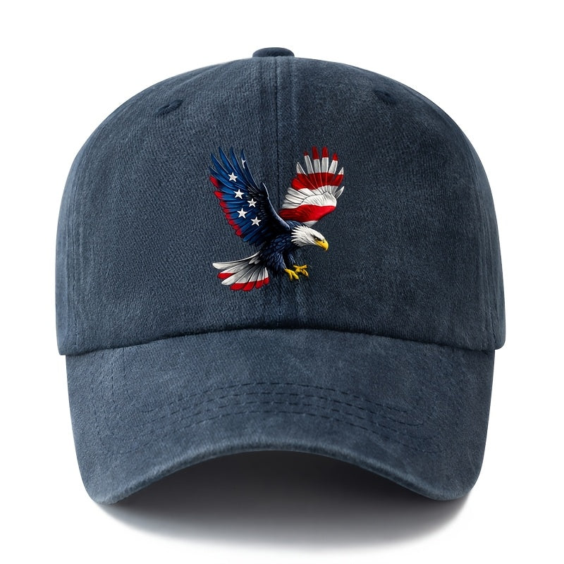 A Unisex Fashionable and Versatile Printed Baseball Cap Featuring a Spreading-winged Bald Eagle, a Classic Vintage Washed Outdoor Lightweight Curved-brim Hat, a Trucker Baseball Cap, Suitable for Casual Occasions Such as Outdoor Vacations