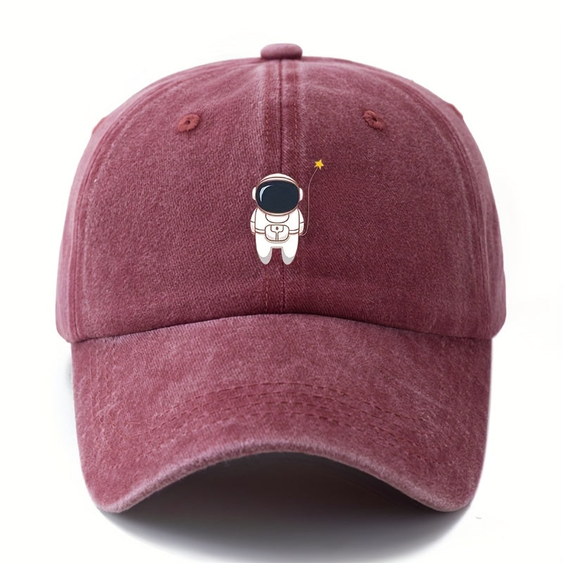 Unisex, Fashionable And Versatile Astronaut Print Baseball Cap, Classic Retro Washed Outdoor Lightweight Curved Brim Cap, Trucker Baseball Cap, Suitable for Outdoor Vacations, Travel, Camping, And Other Leisure Occasions