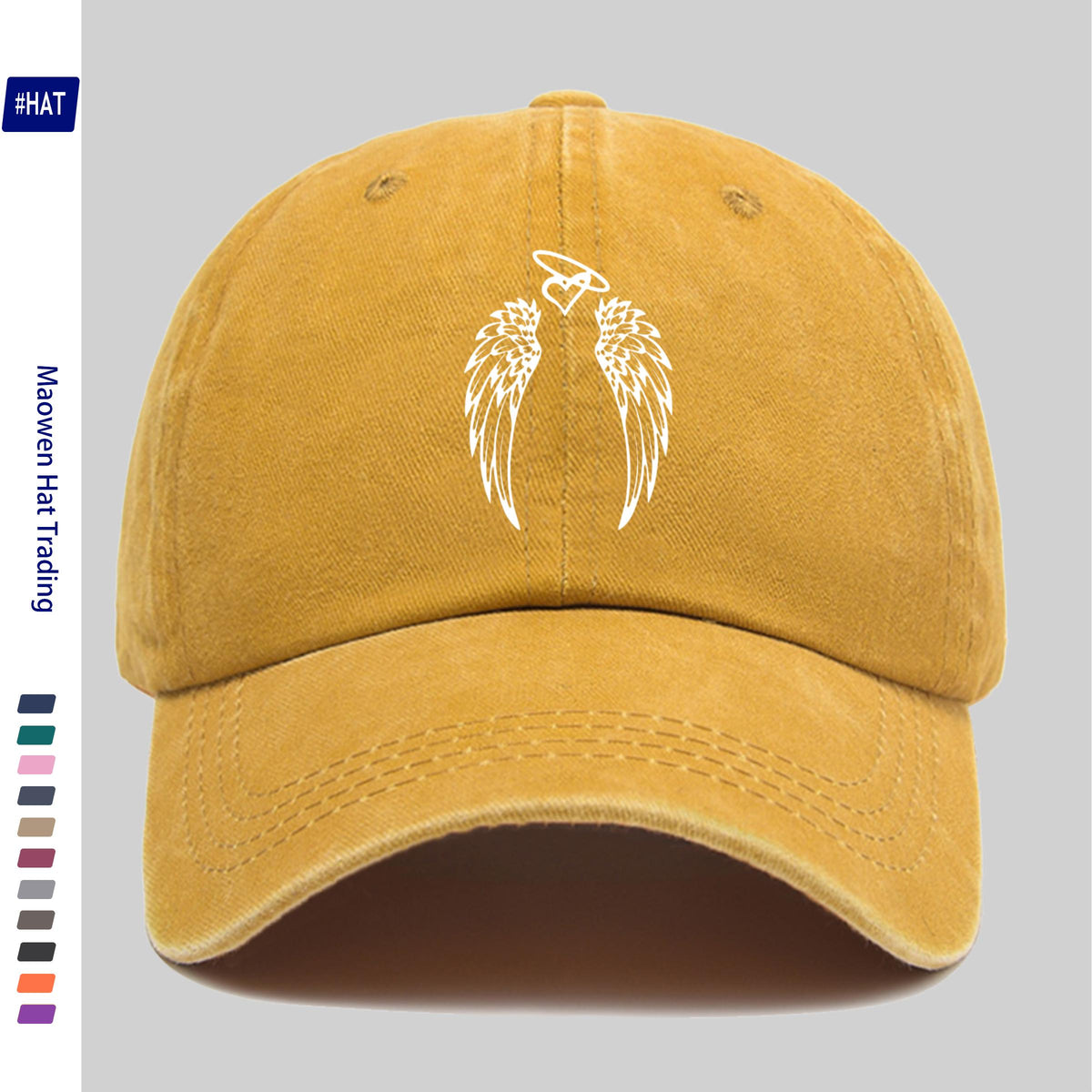 1pc Vintage Washed Distressed Duckbill Trucker Hat - Unisex Adjustable Buckle Baseball Cap with Wing Print, Lightweight Suitable for Outdoor Fishing, Hunting, Cycling, Suitable for Men & Women, Machine Washable Design, Winged Cap for Vacations