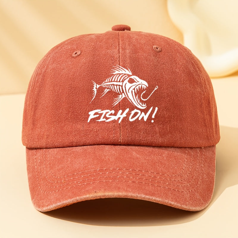 Trendy Men'S Vintage Washed Baseball Cap Featuring a Unique Fish Pattern, Casual And Versatile, Breathable, Comfortable, Lightweight, Adjustable Fisherman Hat for Outdoor Sports And Fishing, Stylish Brand Fishing Hat