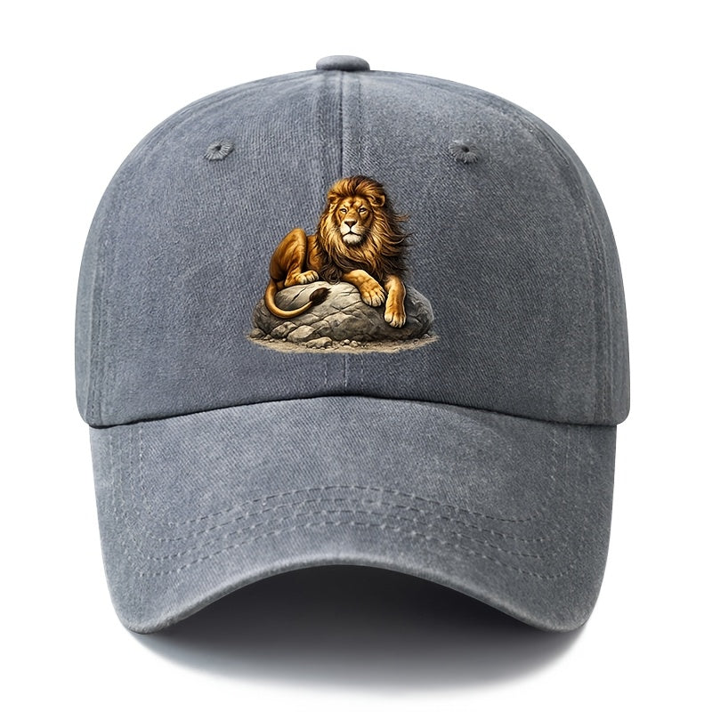 A Unisex Fashion Versatile Printed Lion Baseball Cap, a Classic Vintage Washed Outdoor Lightweight Curved-brim Hat, a Trucker Baseball Cap, Suitable for Casual Occasions Such as Outdoor Vacations, Travel, and Camping, a Holiday Party Hip-hop Hat