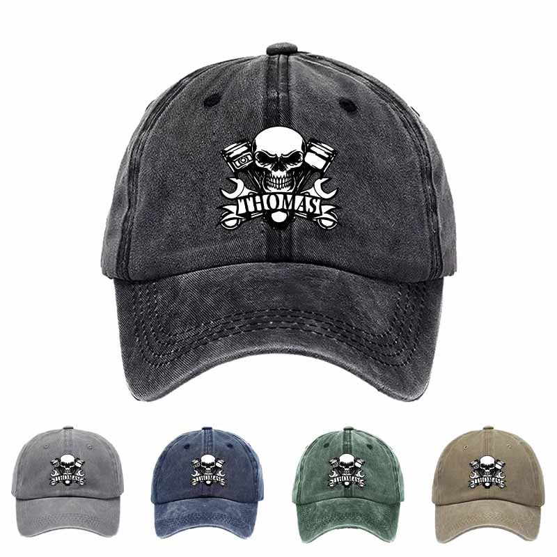 Industrial-Style Skull Baseball Cap Featuring A Skull Wrench Design Tough Guy Aesthetic, Outdoor Adventure, Motorcycle Repair