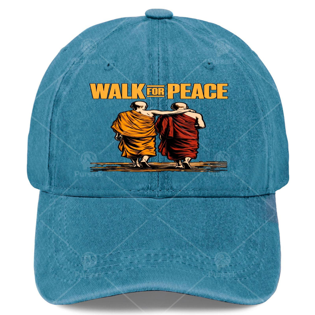 Unisex Vintage Washed Baseball Hat Featuring a Bold Quote about Walking for Peace with Monks