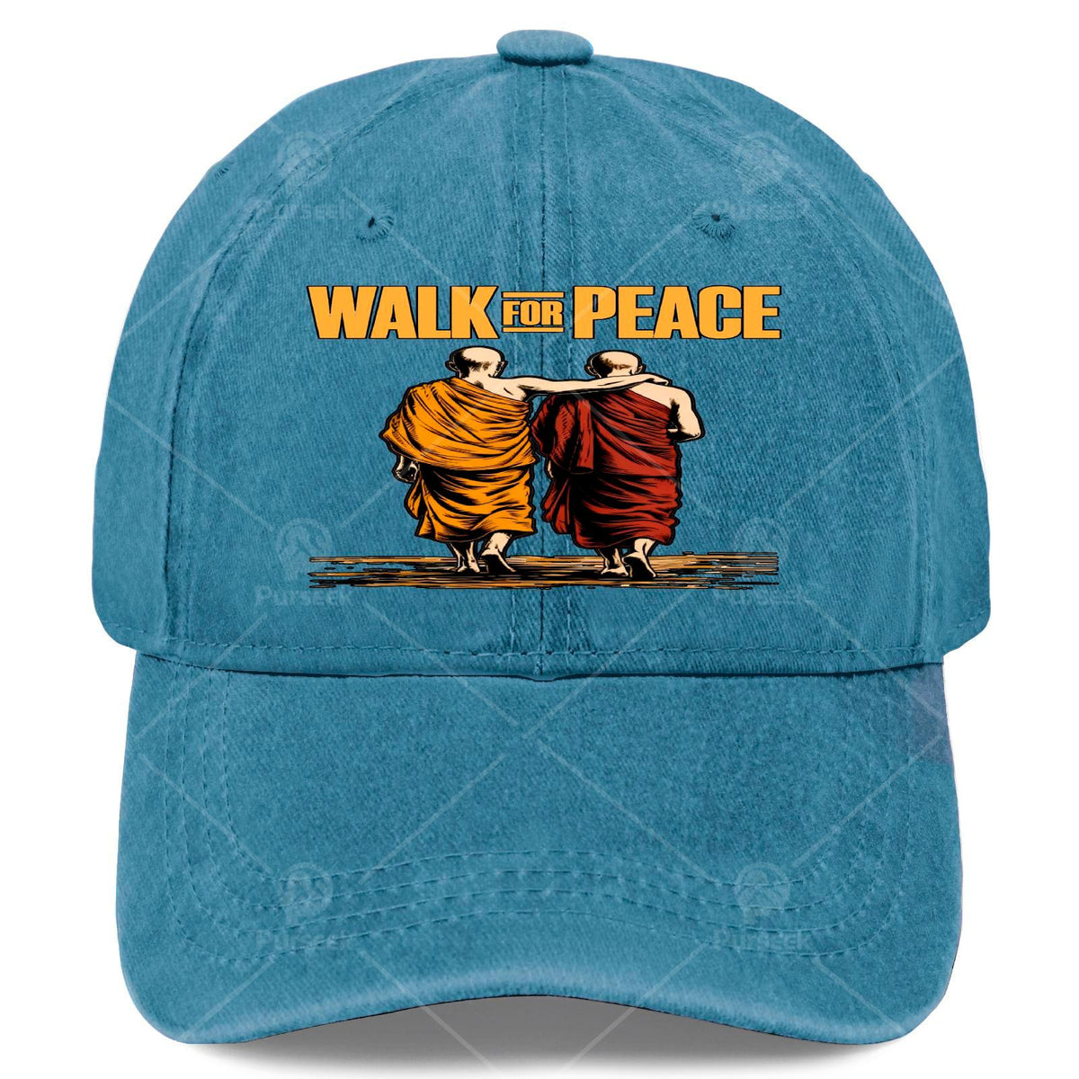 Unisex Vintage Washed Baseball Hat Featuring a Bold Quote about Walking for Peace with Monks