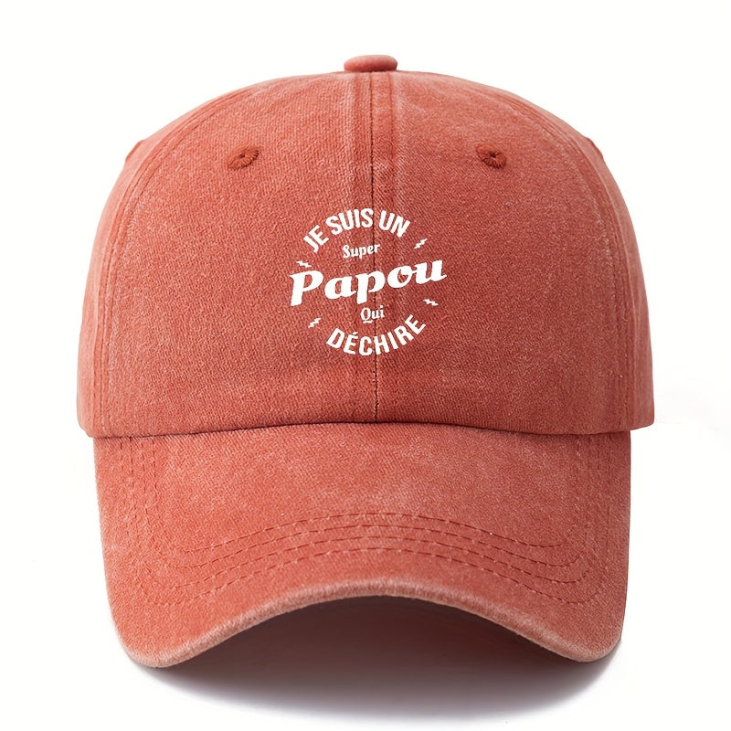 Unisex Fashion Versatile Printed Letter Papou Baseball Cap, Classic Retro Washed Outdoor Lightweight Curved Brim Cap, Trucker Baseball Cap, Suitable for Outdoor Vacations, Travel, Camping, And Other Leisure Occasions