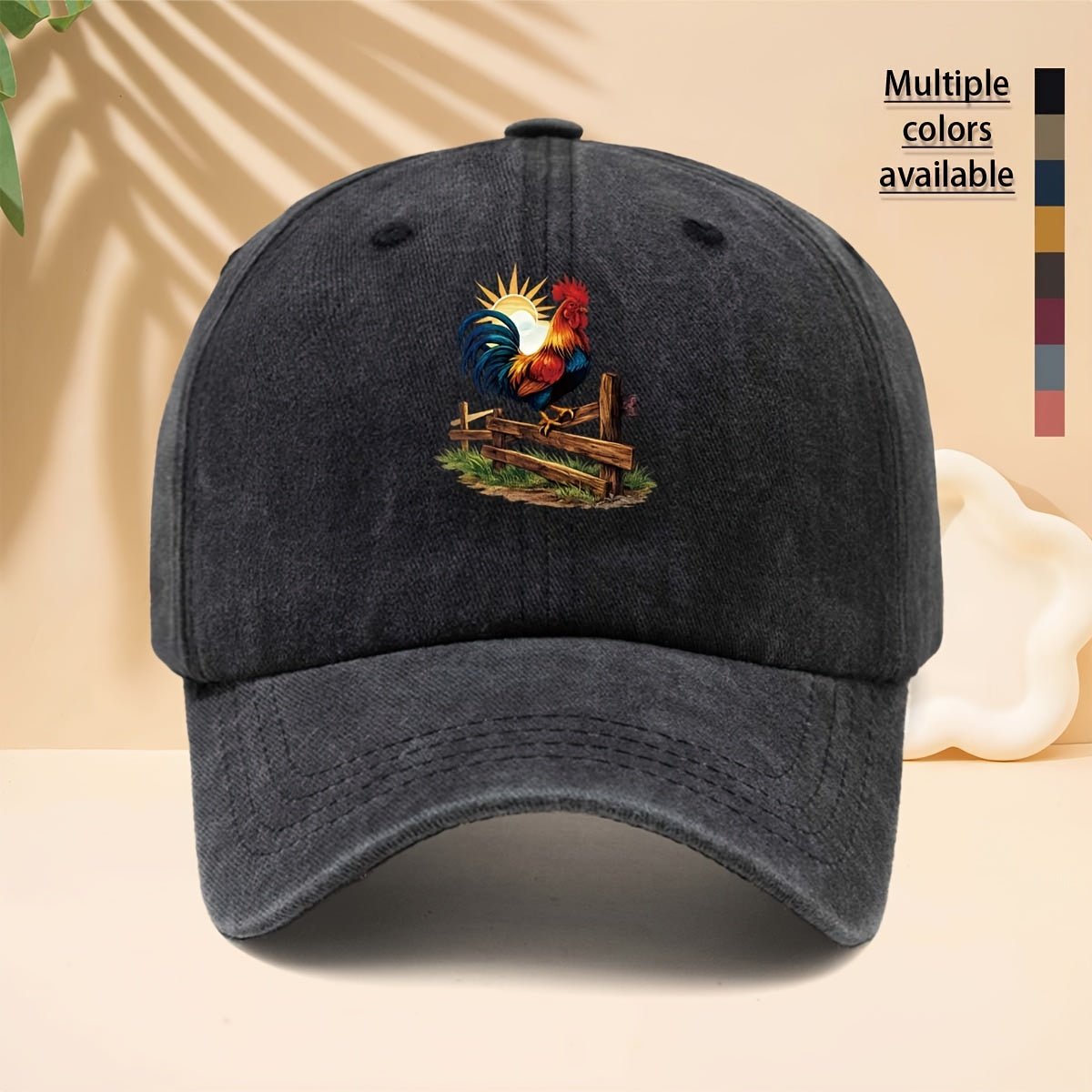 Baseball Cap with Farm Sunrise Rooster Pattern, American Retro Farm Forest Healing Casual Style Dad Hat for Walking, Shopping, Travel, Gatherings, Vacations, Parties, Adjustable Brim, Unisex Casual Hat, All-Season, Hip-Hop Style, Soft Top Design