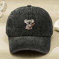 Cute Koala Embroidery Vintage Washed Baseball Cap Suitable for Men & Women, Machine Washable Retro Cap with Koala, Adjustable Pull String Closure, Casual Streetwear Gift for Themed Outfits, Casual Attire (No Revision Request)