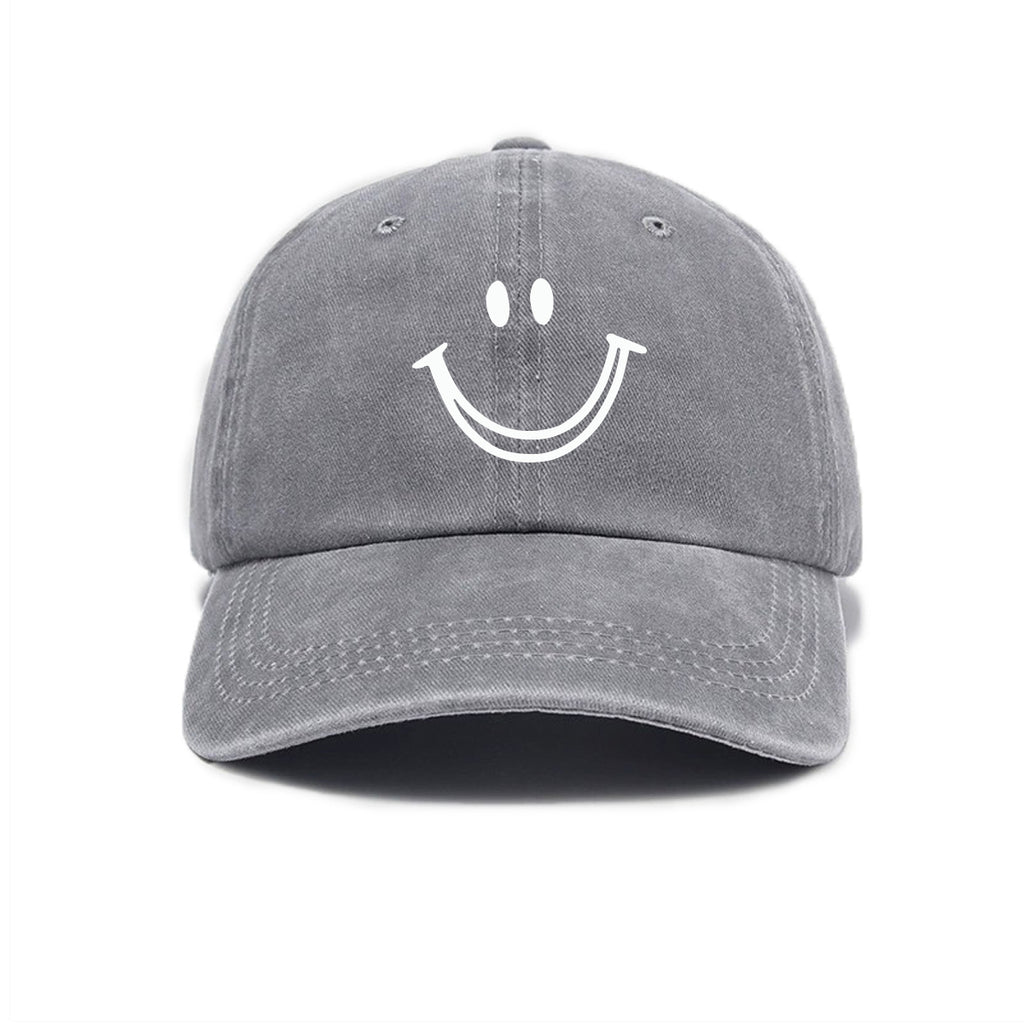 1 Washed Distressed Print Baseball Cap, Adult Versatile Casual Style, Joyful Face Print Washed Distressed Soft Crown Outdoor Sun Baseball Cap for Men and Women